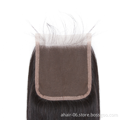 Cheap Soft And Smooth 10A 4x4 Swiss Lace Natural Color 100% Brazilian Virgin Human Hair Straight 10"-20" Lace Closure